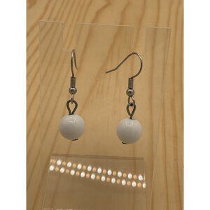 White Bead Dangle Earrings With Hook Closures